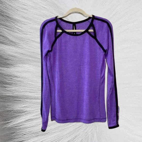 lululemon athletica Tops - 💜Lululemon Purple Long Sleeve top w/Black Detail, FUN Cutouts & Reflective Trim
